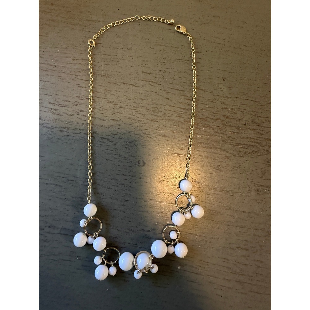 vintage Gold Tone White Bubble Bead Cluster Bib Necklace Adjustable Chain
